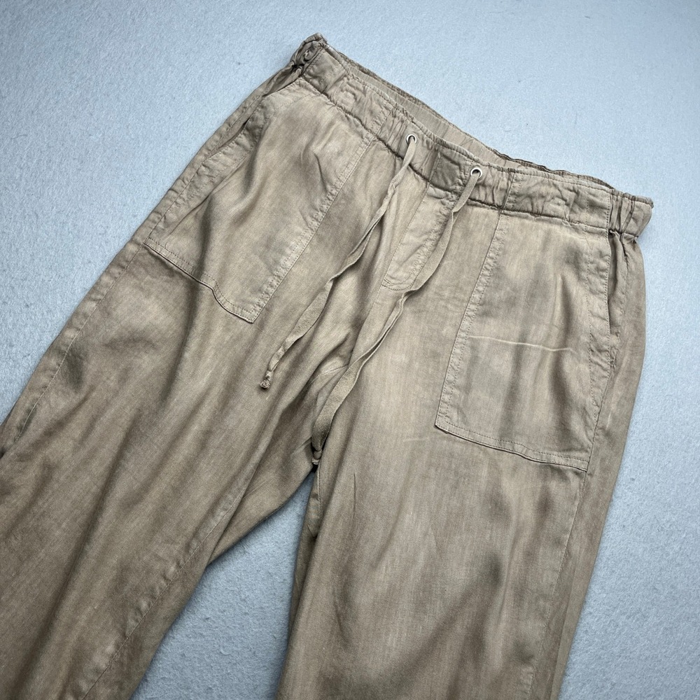 KUT from the Kloth Linen Blend Drawstring Pants Tan Khaki Large Boho Relaxed